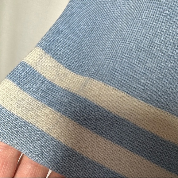 Pendleton Cardigan Sweater Blue White Striped Silk Sz L Preppy Academia Varsity - Picture 6 of 13